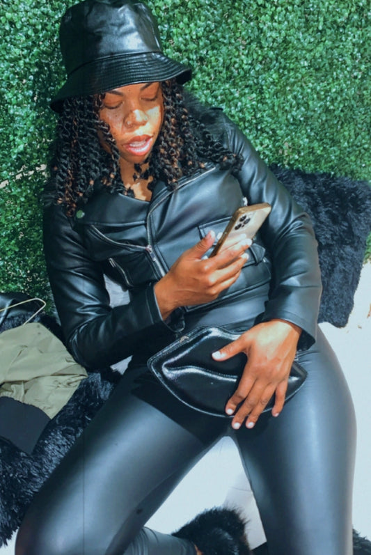 Black crop moto jacket