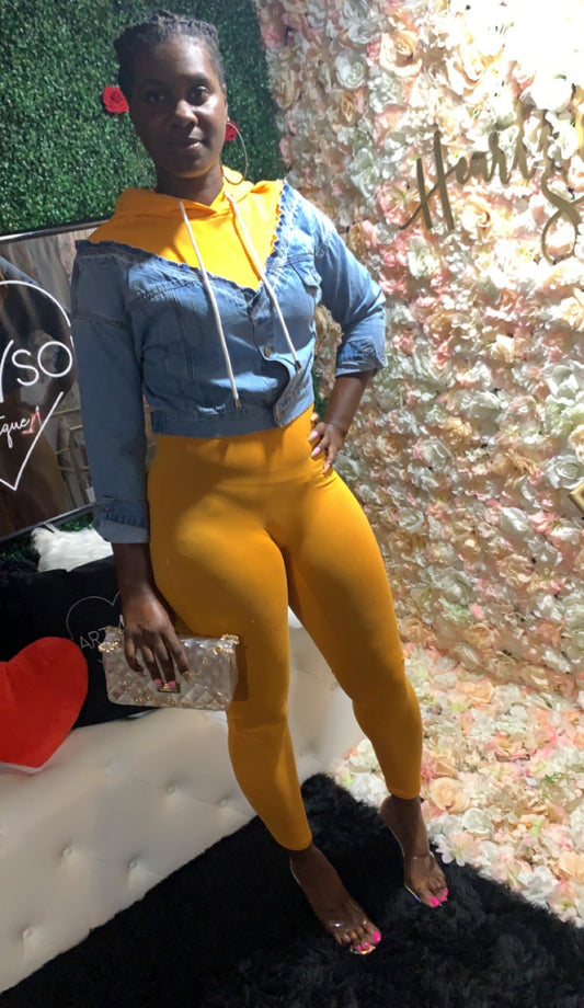 Mustard denim hoodie set