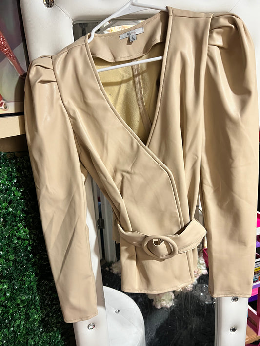 Belted nude moto jacket
