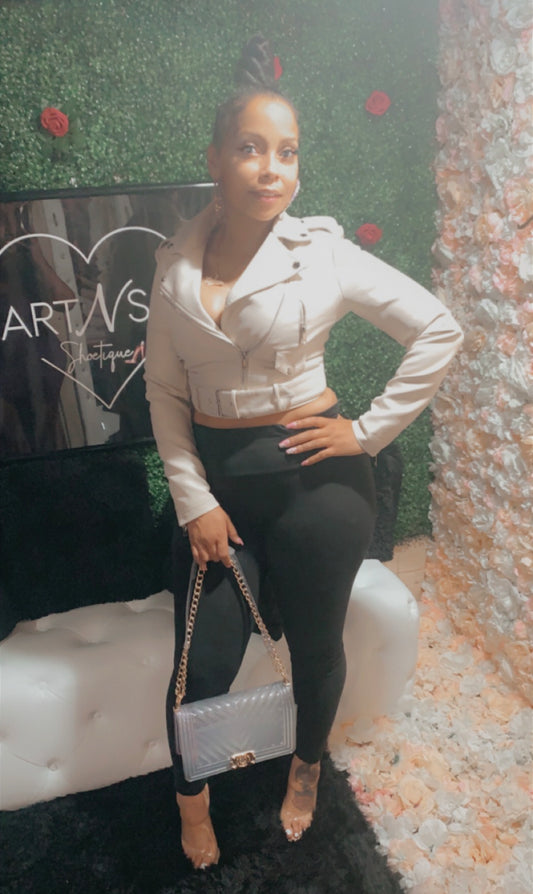Beige crop moto jacket